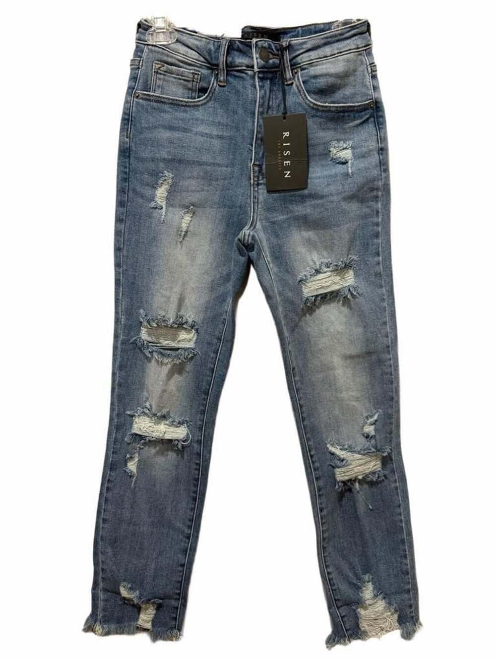 New Risen Los Angeles High Rise Distressed Raw Hem Jeans sz 25